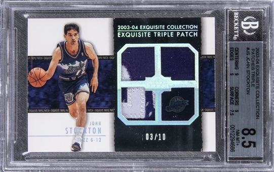 2003-04 UD "Exquisite Collection" Triple Patch #JS John Stockton Game Used Patch Card (#03/10) – BGS NM-MT+ 8.5